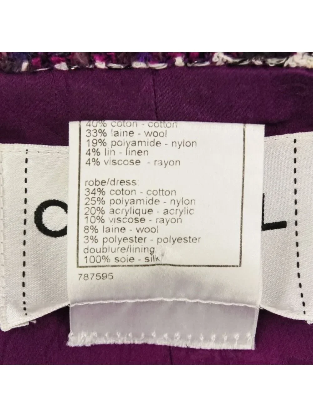 Chanel Sequin Trim Tweed Coat 34 Purple